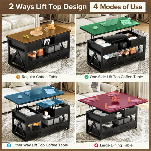 Miniatura 3 de Memobarco Mesa de Centro con Tapa Elevable de 40", Mesas de Centro Elevables Multifunción 4 en 1 con Cajones de Almacenamiento y Compartimento