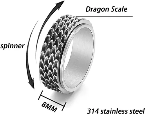 Miniatura 4 de LYTTMAB Stainless Steel Ring for Men, 8MM Masculine Geometric Ring, Cool Spinner Band Ring Fidget Ring Spinner Ring Anxiety Ring