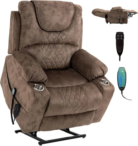 Silla reclinable eléctrica de gran tamaño para personas grandes y altas, silla reclinable eléctrica grande de 25 pulgadas con masaje y calefacción,