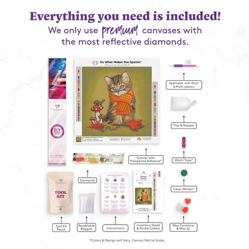 Miniatura 3 de DIAMOND ART CLUB Making Friends - Kit de pintura de diamantes de gatito, manualidades divertidas para adultos, lienzo de arte redondo de diamante