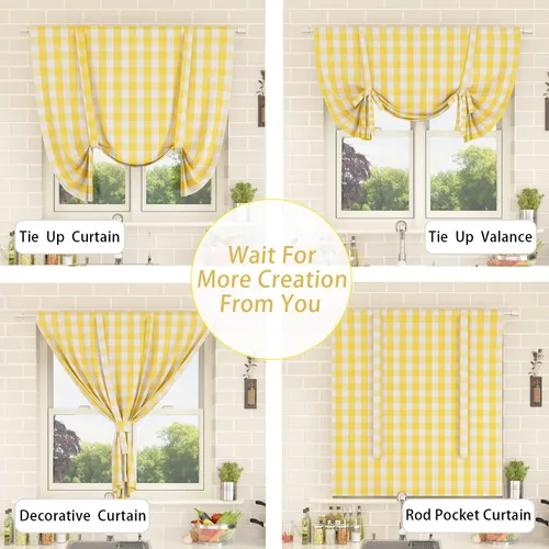 Miniatura 254 de Cenefas de cortina para ventana de 16 pulgadas de largo, 2 paneles de cuadros búfalo, cortinas pequeñas con bolsillo para barra, estilo clásico