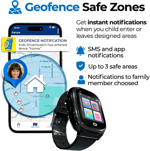 Miniatura 7 de Reloj para niños con localizador GPS, llamadas bidireccionales, seguimiento en tiempo real y alertas SOS - Reloj inteligente para niños