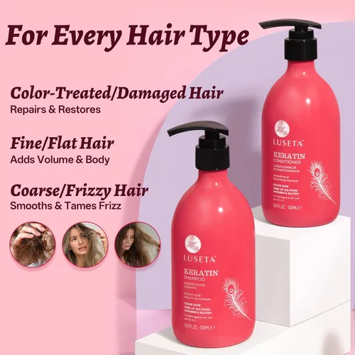 Miniatura 6 de Luseta - Juego de champú y acondicionador de queratina tratamiento hidratante para cabello seco, suavizar y reparar el cabello dañado para mujeres