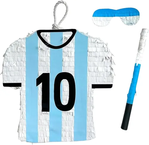 Camiseta de fútbol de 17 pulgadas de alto, piñata, colores blancos y azules, suministros de fiesta de cumpleaños con temática de fútbol, decoración