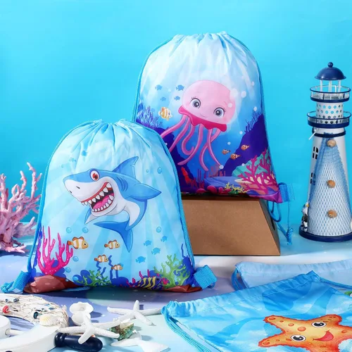 Miniatura 4 de Paterr Paquete de 12 bolsas de mochila con cordón para fiesta de animales del océano, bolsas de regalo de fiesta bajo el mar, bolsas de golosinas