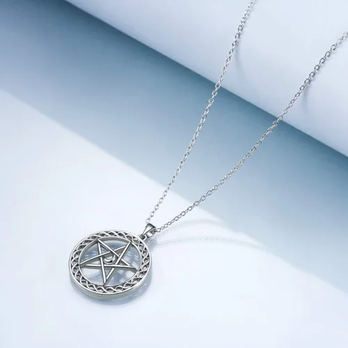 Miniatura 3 de YFN Collar de pentáculo de pentagrama de plata de ley, collar con colgante de pentáculo, collar con colgante de pentáculo, estrella celta, luna