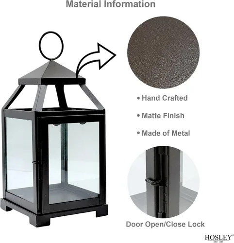 Miniatura 7 de Hosley's Farol estilo clásico, de 12 pulgadas de alto, de hierro y vidrio Regalo ideal para celebraciones, fiestas, bodas, Aromaterapia y Spa.
