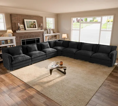 Miniatura 44 de ELUCHANG Sofá modular de gran tamaño de 79 pulgadas, cómodo sofá en forma de nube para sala de estar, sofá en forma de L con otomana, sofá de Negro