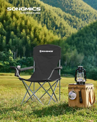 Miniatura 2 de SONGMICS UGCB08BK - Paquete de 2 sillas plegables de campamento, capacidad de 330 libras, con soporte para tazas, estructura resistente, para Negro
