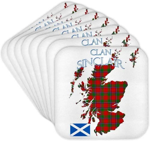 3dRose Outline of Scotland with the Sinclair Clan Family Tartan. Set of 8 Coasters - Soft