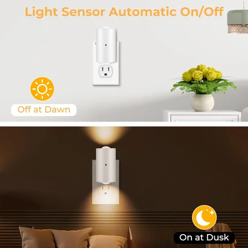 Miniatura 2 de Luces nocturnas LED enchufables a la pared, paquete de 4 regulables con sensor de atardecer a amanecer, blanco cálido de 2700 K, luz nocturna