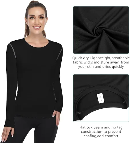 Miniatura 5 de WANAYOU Women's 2-3 Pack Compression Shirt Dry Fit Long Sleeve Running Athletic T-Shirt Workout Tops