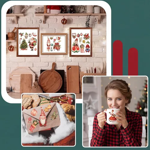 Miniatura 5 de Honoson 20 hojas de calcomanías de Navidad para manualidades y muebles, calcomanías de transferencia de Navidad vintage de Navidad para papel