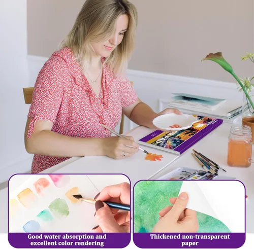 Miniatura 6 de Tlenpo Bloc de papel de acuarela, 8.5 x 5.5 pulgadas, 110 libras/230 gsm, 50 hojas, libro de papel de dibujo para pintura de artista, suministros