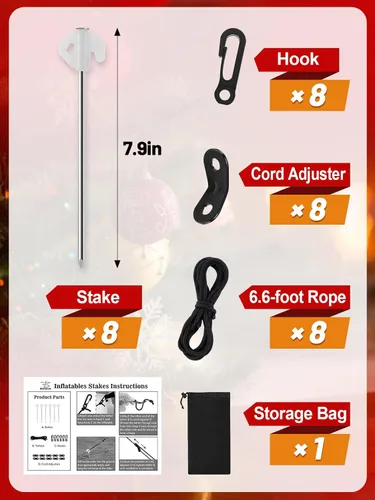 Miniatura 7 de 8 piezas de estacas de metal para inflables navideños - Estacas y amarres resistentes de servicio pesado, estacas clavijas de suelo para patio