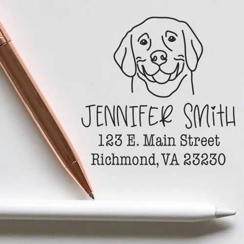 Miniatura 60 de Sello de dirección personalizado Basset Hound – Sello personalizable con nombre y dirección para sobres, ideal para amantes de los perros