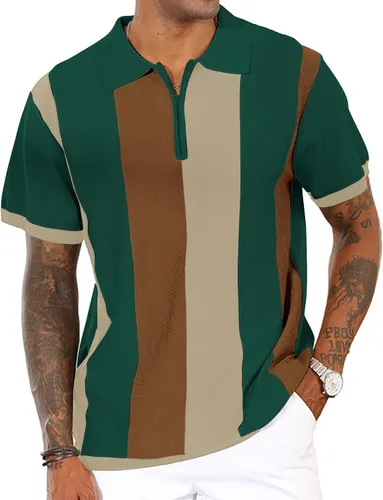 Miniatura 14 de Camisas polo de moda para hombre, camisas de punto vintage a rayas, camisas de golf casuales ajustadas