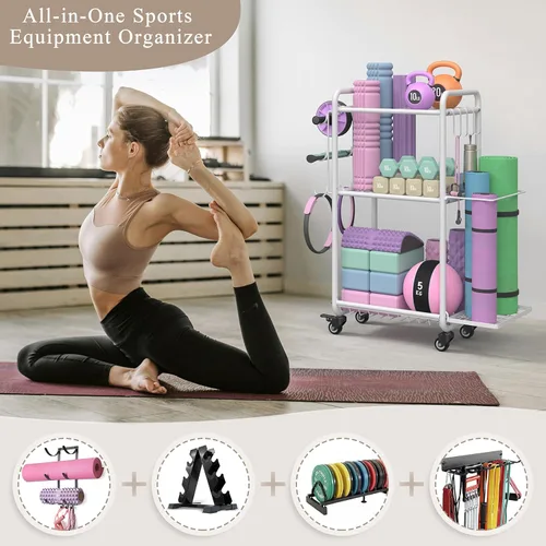 Miniatura 6 de Estante multifuncional de almacenamiento para gimnasio en casa, estante de almacenamiento de esterilla de yoga, estante de pesas para mancuernas