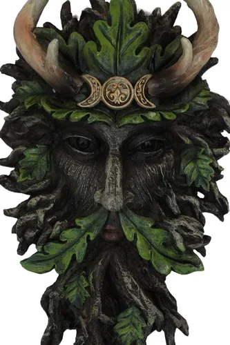 Miniatura 2 de Ebros Gift Wicca Spirit God Triple Moon Cornler Coronado Black Greenman Árbol Ent con hojas de follaje verde colgante Placa de decoración de pared