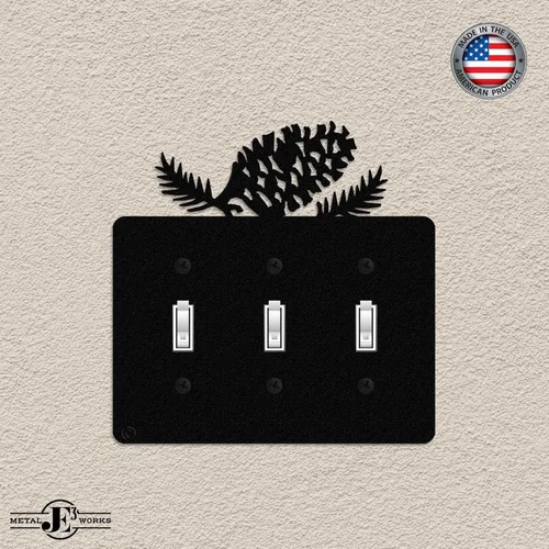 Miniatura 3 de Pine Cone - Placa de pared para interruptor de luz triple (palanca triple, negro) - Fabricado en Estados Unidos