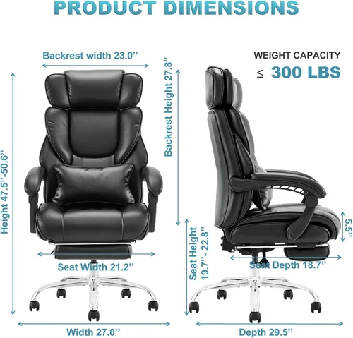 Miniatura 3 de COLAMY Silla de oficina con reposapiés retráctil, diseño ergonómico de respaldo alto, silla ejecutiva de escritorio para computadora con almohada