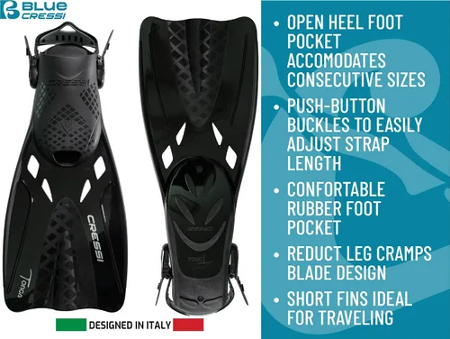 Miniatura 4 de Cressi Aletas de snorkel ajustables para adultos con hebillas ultra resistentes, muy ligeras, ideales para viajar - Tonga: diseñadas en Italia