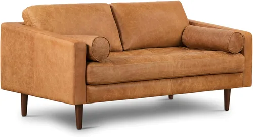 POLY & BARK Napa - Sofá de cuero de 72 pulgadas, piel de anilina curtida italiana de grano completo, comodidad de plumón, marco de madera maciza,