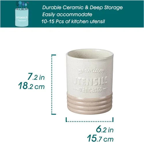 Miniatura 2 de vancasso Sabine Soporte para Utensilios, Recipiente Grande para Utensilios de 7.2" para Encimera de Cocina, Recipiente de Cerámica