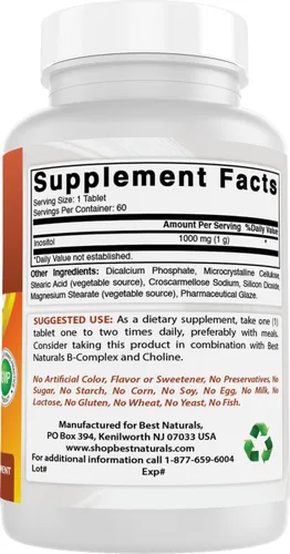 Miniatura 6 de Best Naturals Inositol 1000 mg 60 Tabletas