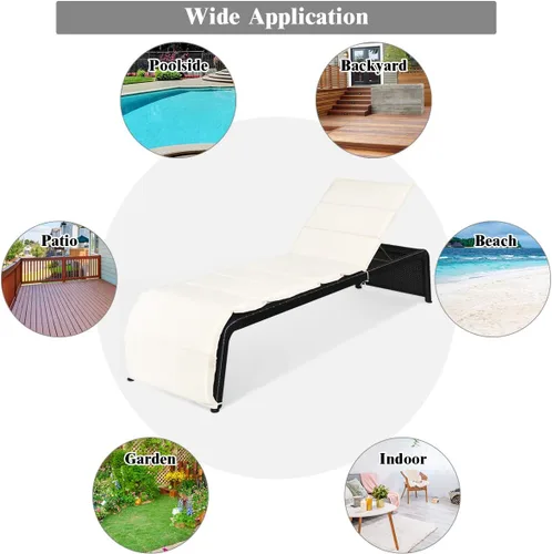 Miniatura 6 de COSTWAY Silla de ratán para patio, silla reclinable acolchada con respaldo ajustable, jardín y piscina (beige)