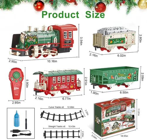 Miniatura 5 de JQ JUQU Juego de tren eléctrico de control remoto con vapor real, luces y sonido, tren de juguete para niños de 3 a 8 años con pistas completas