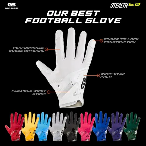 Miniatura 4 de Guantes de fútbol Grip Boost - Tecnología Stealth 6.0 Boost Plus adhesiva sólida - Guantes de fútbol para receptores amplios, tallas para hombres