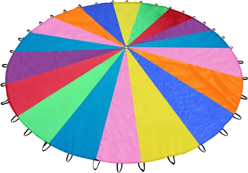 Miniatura 8 de Paracaídas arcoíris para niños, juguete de paracaídas con asas, juego de paracaídas para niños, cooperación en grupo y actividades al aire libre