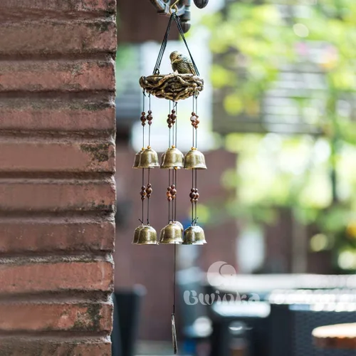 Miniatura 6 de Carillón de viento de pájaros y nido, 12 campanas de bronce Grace para jardín, patio, patio y decoración del hogar con gancho (NC06)
