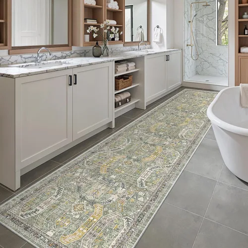 Miniatura 648 de Madane Tapete lavable de 2 x 10 pies para pasillo, cocina, recibidor, clásico, suave, antideslizante para interiores, casa de campo, baño, sala