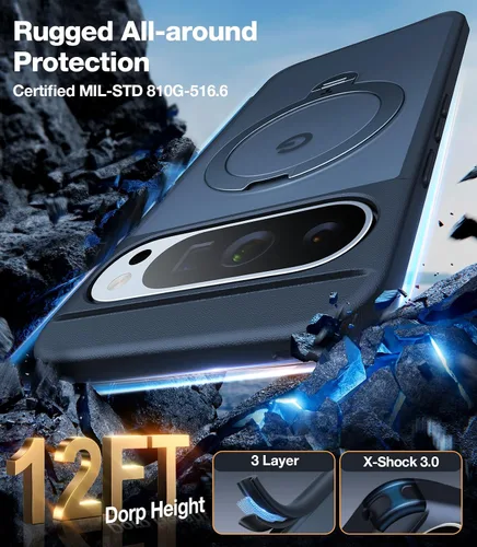 Miniatura 4 de TORRAS Soporte magnético giratorio de 360 grados para funda de Google Pixel 9 Pro XL, protección contra caídas de grado militar de 12 pies