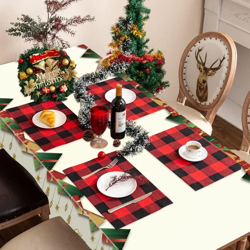 Miniatura 4 de Mantel navideño desechable de plástico, 3 piezas de 54 x 108 pulgadas, mantel rectangular de vinilo blanco de Navidad con la frase "Merry