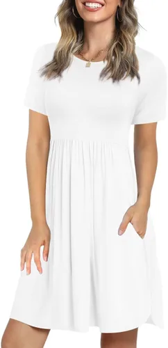 Longyuan - Vestidos 2022 veraniegos manga corta para mujer de estilo casual elásticos holgados cómodos tipo swing con bolsillos