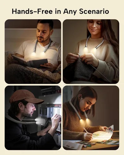 Miniatura 4 de Luz de lectura para el cuello LED, luz de libro para leer en la cama, 3 colores, 9 niveles de brillo, diseño ligero y cómodo, larga duración, 1-gris
