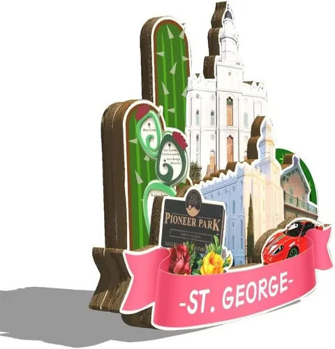 Miniatura 2 de Imán de madera para nevera de San Jorge Utah Utah USA Monumentos de madera 3D para decoración de recuerdos coleccionables de viaje, hecho a mano, 2