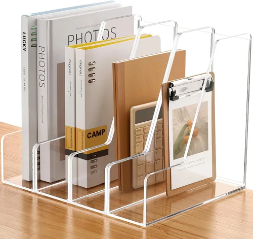 Miniatura 15 de SANRUI Paquete de 2 soportes de acrílico para archivadores de revistas, organizador de escritorio, revistero, transparente, vertical