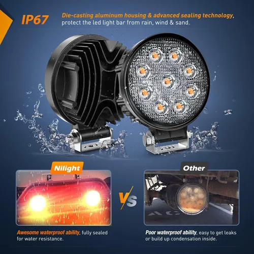 Miniatura 4 de Nilight - 2 barras de luz LED de 4.5 pulgadas, 27 W, focos redondos ámbar, luz estroboscópica todoterreno, para neblina, techo, para SUV, camión