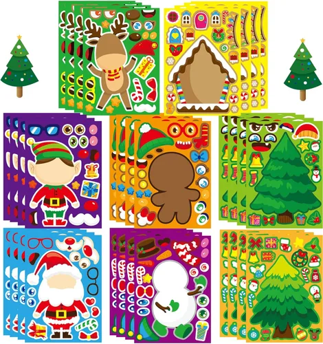 Miniatura 10 de Make-a-face - Adhesivo de Navidad para niños, 32 hojas para mezclar y combinar con Papá Noel, reno, pingüino, oso polar y elfo, manualidades