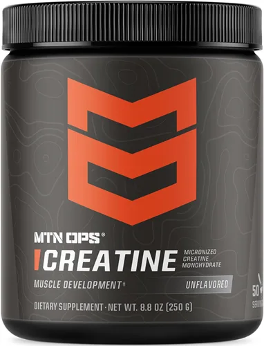 MTN OPS Monohidrato de creatina micronizada en polvo, sin sabor, 0.18 oz por porción, 50 porciones, creatina pura para recuperación muscular y