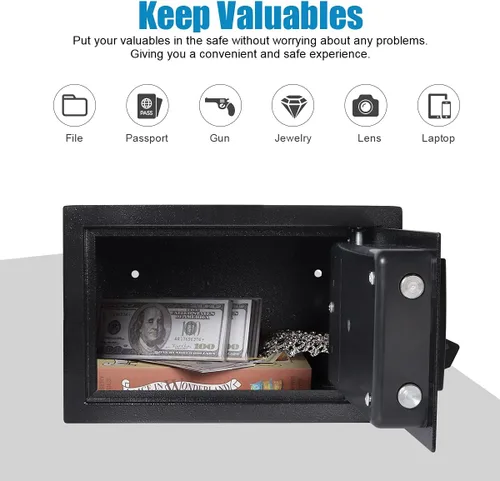 Miniatura 5 de Caja fuerte de seguridad para dinero, seguridad digital 0.33CF para oficina en casa, caja fuerte electrónica de acero con teclado, 12.2 x 7.8 x 7.8