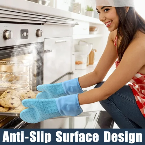 Miniatura 3 de Manoplas de horno y soportes para ollas, 4 juegos, guantes de horno resistentes al calor de 500 ℉ y soporte para ollas, guantes largos para horno