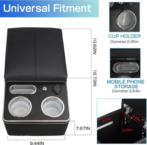 Miniatura 3 de Caja de Almacenamiento de Reposabrazos Mejorada con Portavasos y Soporte para Teléfono para Automóvil y Camioneta y Camión Piso Cabina Asiento