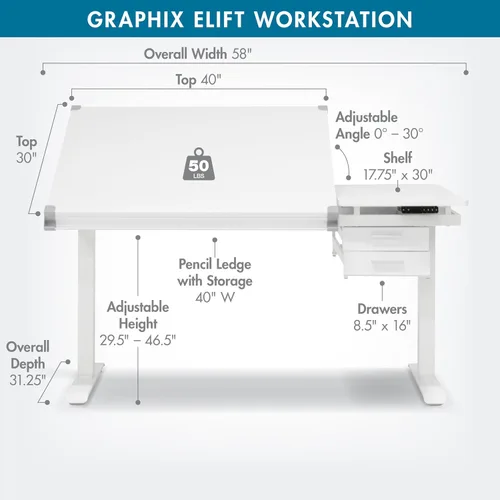 Miniatura 2 de Studio Designs Graphix II - Mesa de dibujo ajustable en altura superior dividida, eLift