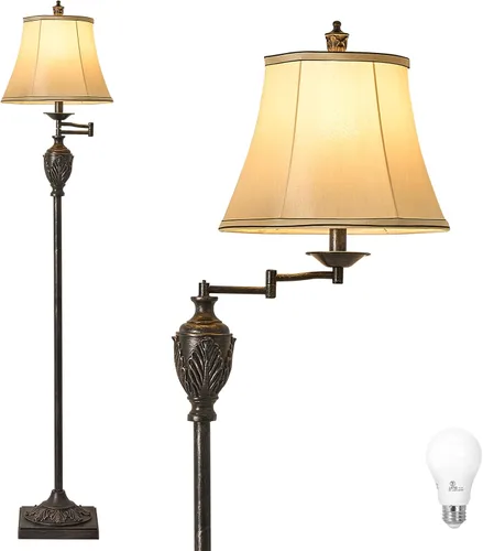 Miniatura 15 de Lámpara de pie LED tradicional con brazo oscilante ajustable de 350°, lámpara de poste vintage con brazo oscilante para sala de estar, dormitorio
