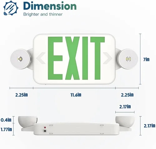 Miniatura 3 de FREELICHT Paquete de 6 letreros de salida verdes con luces de emergencia, dos luces LED de emergencia ajustables con batería, señal de salida